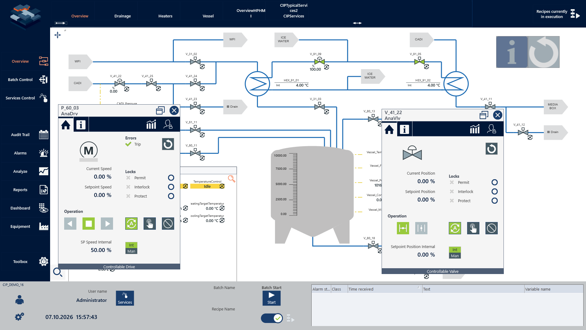 Process overview with controllable drive and valve faceplates