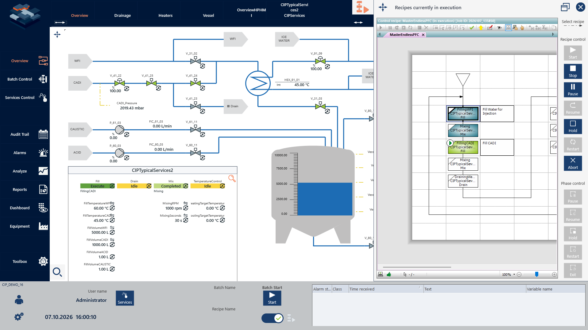 ISA 88 recipe running in the Batch Control module